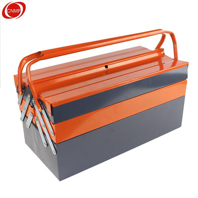 

Benefits 8564 Three-layer metal toolbox portable household toolbox car storage box electrician repair parts box orange gray toolbox