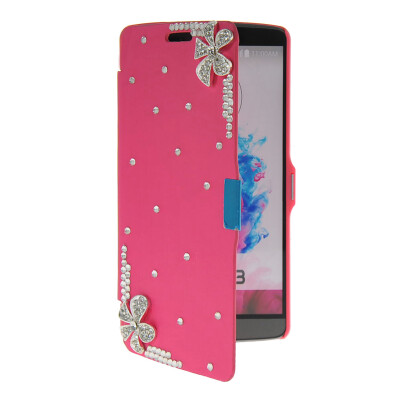 

MOONCASE Bling Rhinestone Crystal Ultre Slim Leather Side Flip Wallet Shell Back ЧЕХОЛ ДЛЯ LG G3 Hot pink