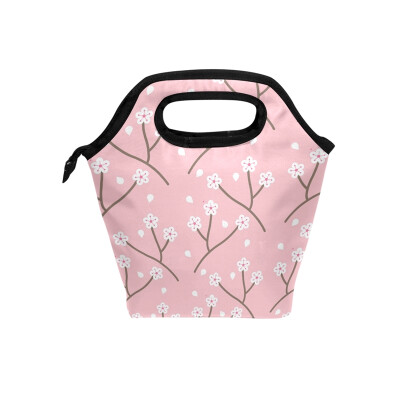 

Lunch Tote Bag Peach Blossom Travel Picnic Insulated Lunch Handbags Portable Zipper Lunch Bag Box