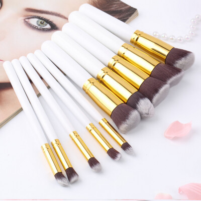 

10 Pcs Makeup Brush Set Powder Foundation Blusher Cosmetic Brushes Tools Gold&White