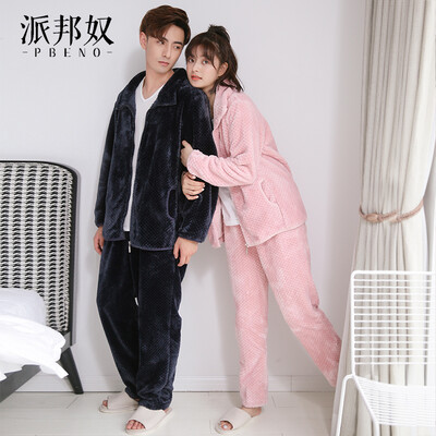 

PBENO pajamas womens autumn&winter long-sleeved coral velvet zipper warm couple can wear outside clothes casual suit 70852028