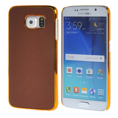 

MOONCASE Litchi Skin Gold Chrome Hard Back Case Cover for Samsung Galaxy S6 Brown