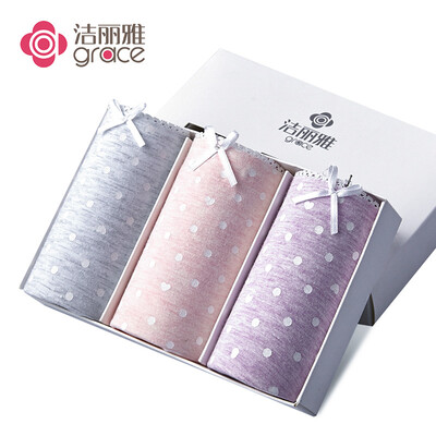

Grace Jie Liya seamless triangle underwear fashion elegant bow female pants head regenerated cellulose fiber soft skin breathable dot pattern 3 boxed mixed color XL