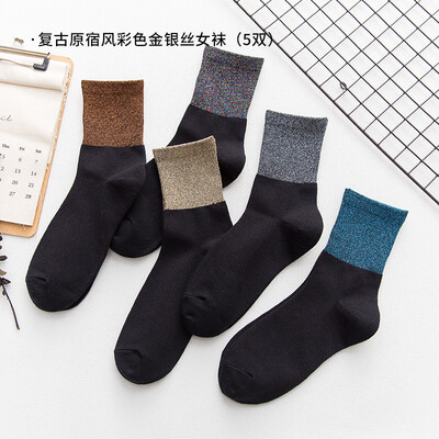 

TOLORINIE 5 pairs of autumn&winter gold&silver silk fashion bubble mouth plain casual warm tube female socks black 1 dark gray 1 milk white 1 dark red 1 light gray 1 22-24