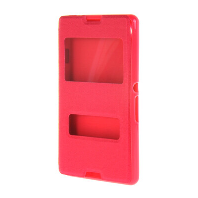

MOONCASE Сторона Флип жесткий борт тонкий кожаный кронштейн Окно чехол для Sony Xperia E3 Ярко-розовый