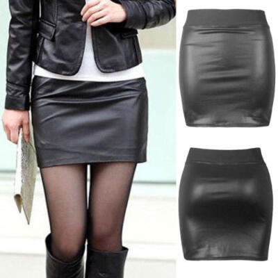 

Women PU Leather Bodycon Long Sleeve Pencil Stretch Party Dress Club Wet look