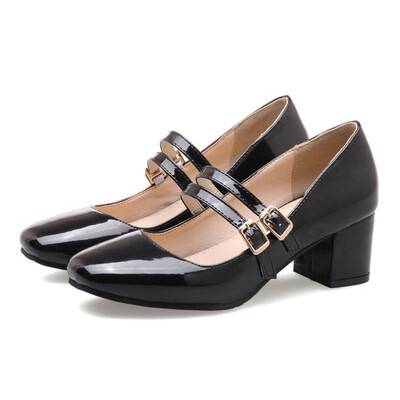 

IDIFU Womens Mary Jane Shoes - Chic Buckle Straps Low Cut Square Toe - Block Medium Heek Work Pump