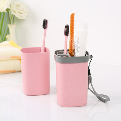 

Xin Yan wheat straw washing cup couple toothbrush cup travel supplies travel portable mouth cup set detachable into two giving 2 toothbrushes Nordic powder