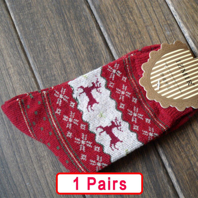 

5 pair Winter Women Socks Warm Wool Christmas Mid-calf Socks Woolen Snowflake Deer Comfortable Gift