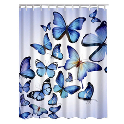 

UpperX Fabric Waterproof Bathroom Shower Curtain Panel Sheer Decor With Hooks Set blue butterfly