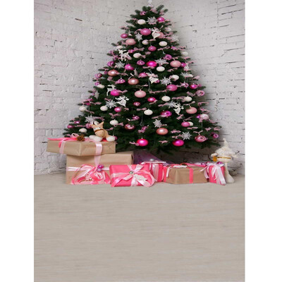 

Xmas Pink Tree Photo Backdrop 57FT Vinyl Fabric Cloth Digital Printing Photo Background st-592