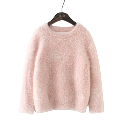 

4-14 Years Old Girls Long Sleeve O-Neck Pink Elegant Fluffy Short Pullover Sweaters Dressy Deep Fall Winter Tops Kids Clothes