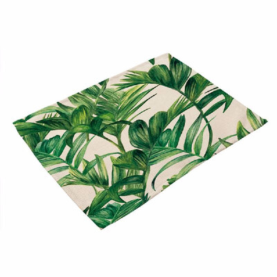 

Green Plant Printed Polyester Placemat Heat resistant Stain resistant Anti slip Table Mat Bowl Coaster Dining Tableware Pad for Di