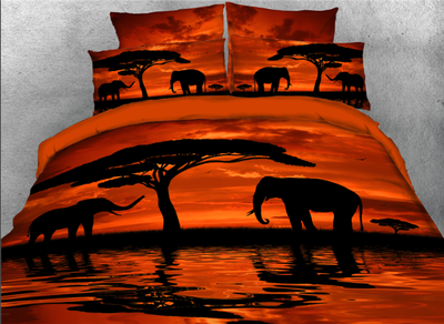 

3D Elephants at the Waterfront Dusk Scenery 4-Piece Bedding SetsDuvet Covers