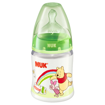 

NUK wide caliber bottle PP plastic baby bottle 150ml with anti-flatulence silicone nipple 0-6 months round hole Disney green pattern random Germany imported