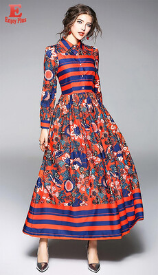 

S M L XL XXL vintage new autumn 2018 women long maxi dress long sleeve red digital flower print slim A line ankle length elegant