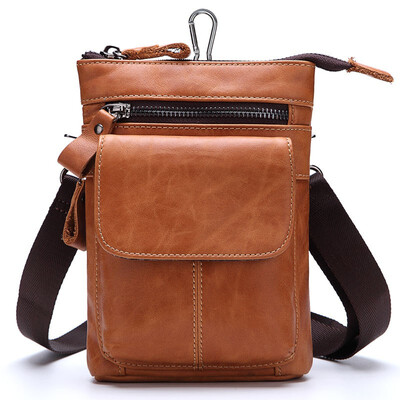 

NovelTeez Mens pocket leather belt mobile phone bag top layer leather multifunction bag