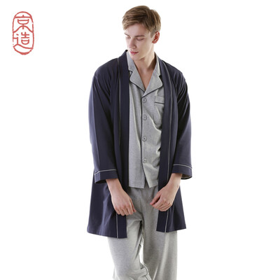 

Beijing made mens Ou Weier elastic small terry home clothes nightgown Navy M 17088A