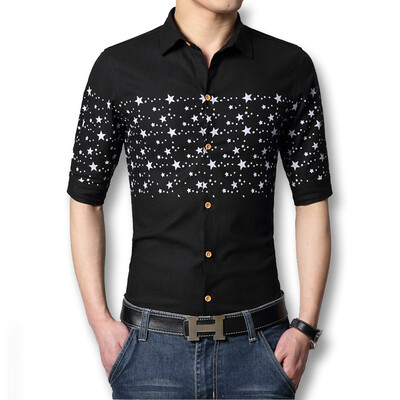 

New Men Linen Shirts Short Sleeves 2016 Fashion Slim Men Cotton Shirts Printed Plus Size 6XL White Black Dress Casual Men Shirts