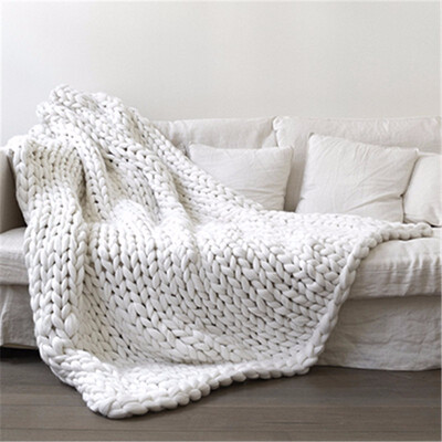 

Crocheted BedSofa Blanket Hand Weaving Linen Chunky Winter Fleece Wool Knitted Giant Thick Yarn Bulky Knitting Throw Blankets