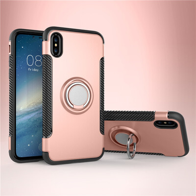 

Fecoprior Back Cover For iPhone  X iPhoneXS Case Car Holder Stand Hard PC Silicon Ring Suction Bracket Celulars