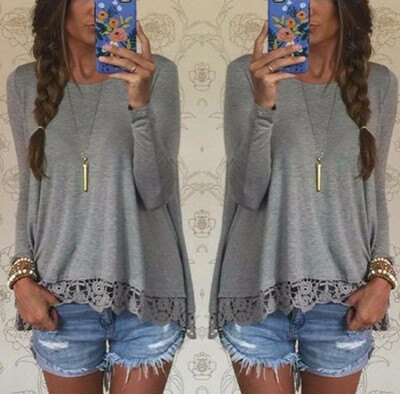 

Women Fashion Spring Autumn Loose Pullover Casual Solid Color O Neck Long Sleeve A-line Blouse