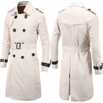 

AOWOF2018 spring boutique Europe&the United States long slim double-breasted windbreaker mens jacket D019