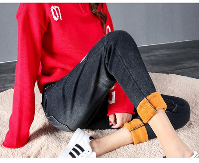 

Autumn&winter new high-waist jeans with fleece women thickened three-color large size stretch pants&cotton pants 0006