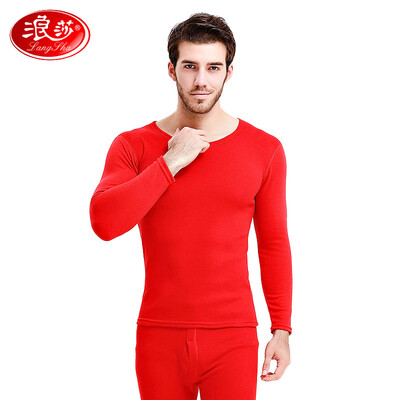 

Langsha thermal underwear mens thickening plus velvet youth round neck couple autumn&winter Qiuyi Qiuku womens warm suit mens red 185XXXL