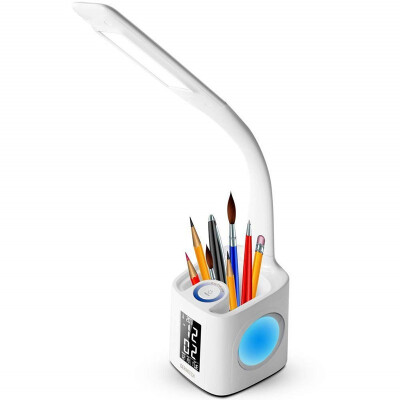 

Gerintech LED Desk Lamp with USB Charging Port for Study Dimmable Hue Table Lamp with Clock Color Changing Base Touch Dimmer