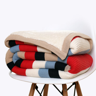 

Yimian Tong cotton towel blanket autumn&winter thickening warm blanket blanket blanket cotton knitted blanket office nap knitted blanket sofa mat red&blue stripes plus cash paragraph 150 200cm