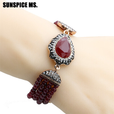 

New Nepal Natural Stone Beads Charm Bracelets For Women Antique Gold Color Big Water Drop Crystal Ethnic Turkish Banquet Jewelry