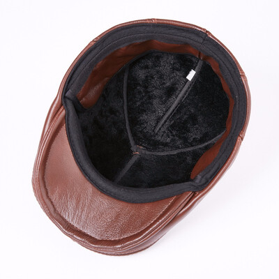 

Adult Genuine Leather Hat Mens Winter Warm Leather Cap Male Peaked Cap Youn Man Visors Cap Ear Protection Hats B-7211