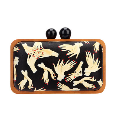 

Fawziya Hand Pattern Wood Frame Clutch Purses For Women Leather Evening Clutch