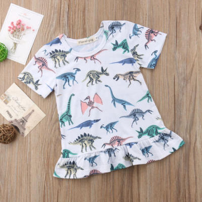 

Toddler Baby Kid Girl Ruffle Dinosaur Summer Dress Sundress Tutu Skirts Dresses