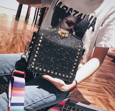 

2018 FASHION SEQUINS WOMAN LUXURY BRAND HIGH QUALITY RAINBOW STRAP DESIGNER SHOULDER BAG STUDS CLUTCH