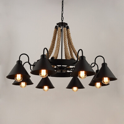 

American Hemp Rope Wrought Iron Hanging Retro Industry Pendant Light E27