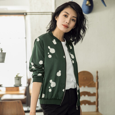 

Silk jacket 2018 autumn new fashion stand collar printing zipper silk slim slimming sunscreen spring large size ladies shirt