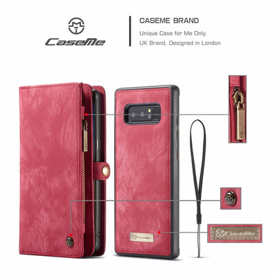 

CaseMe For Samsung Galaxy Note 8 Phone Cases Leather Zipper Multi-functional Card slot Wallet 2 In 1 Design Phone Full Cover
