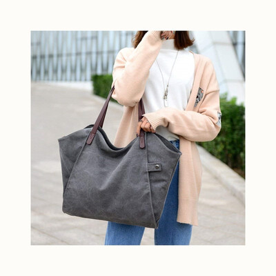 

Fashion faux leather trim womens large canvas shoulder bag weekend shopping big handbag handbag handbag work bag