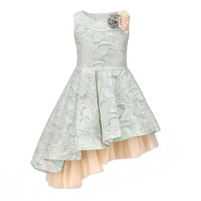 

Fancy Pink Flower Appliques Gorgeous Brocade Girl Graduation Party Dresses for Kids Girl Clothes Bevel Hem Dress 3-10 Years Old
