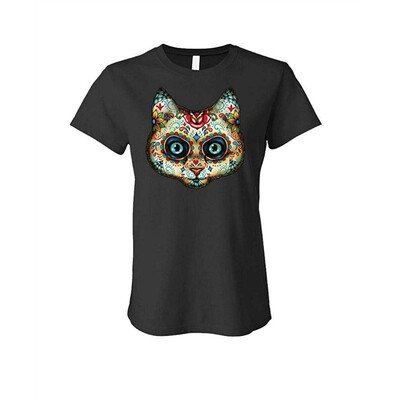 

CAT Day of The Dead Sugar Skull Dia Muertos - Ladies Cotton T-Shirt