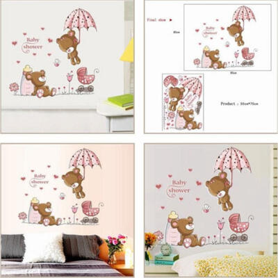 

Teddy Bear Flowers Wall Sticker Decals Kids Nursery Baby Decor Removable