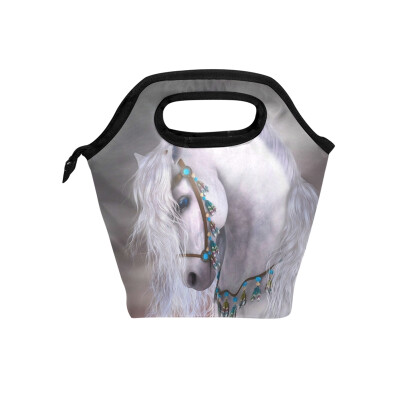 

Lunch Bag Tote Bag White Horse Travel Picnic Organizer Lunch Holder Handbags Lunch Bag Box