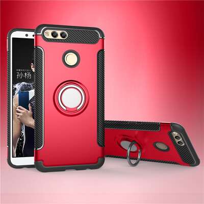 

Fecoprior Back Cover For Huawei Honor 7X Honor7X Case Car Holder Stand Hard PC Silicon Ring Suction Bracket Celulars