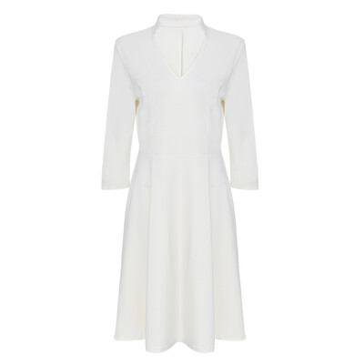 

Summer Autumn Elegant Solid Color High Waist Slim V Neck Dress for Women