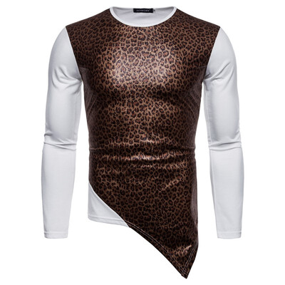 

AOWOFS mens European code British tide models Leopard print personality long sleeves