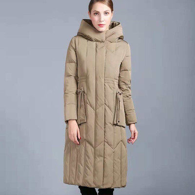 

Winter down jacket womens new big patch pocket light luxury high-end hooded long thick warm coat