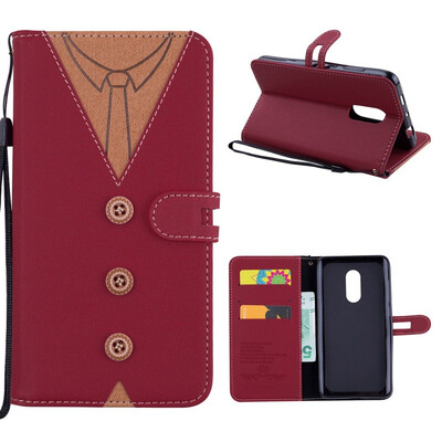 

MOONCASE Millet Red Rice Note 44X  version stitching embossed mens leather case - red