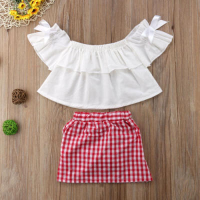 

Toddler Kids Baby Girl Off Shoulder Tops Skirt Dress 2PCS Set Clothes Outfits